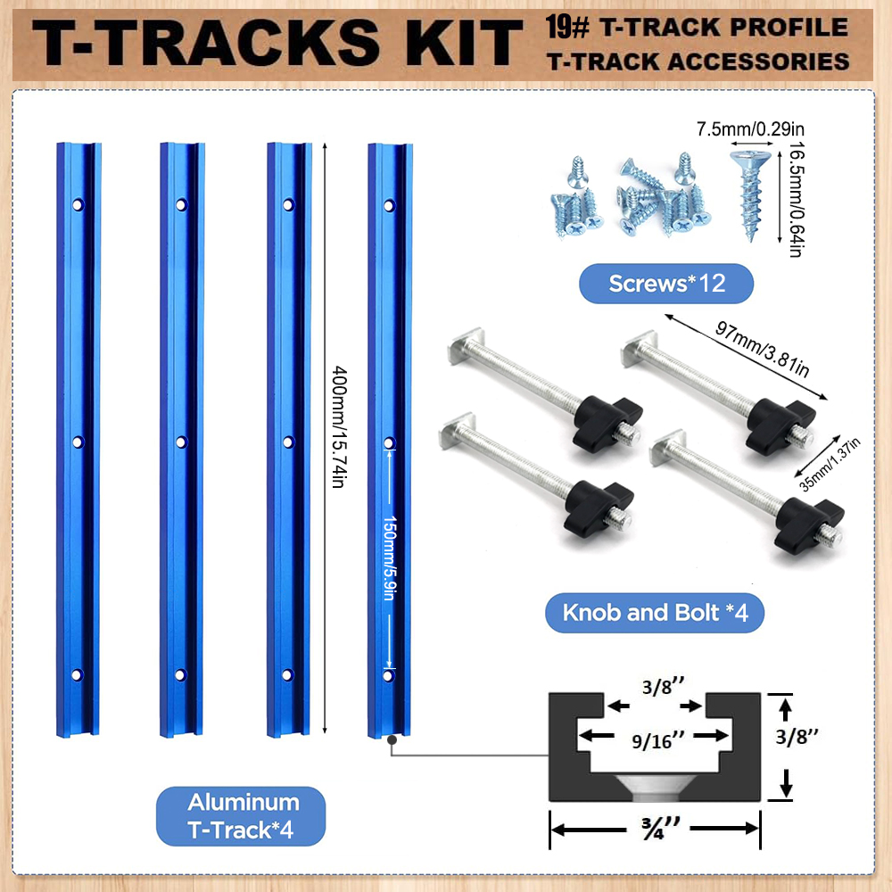 Woodworking Kits - Woodworking 19# T-track Kit and Accessories