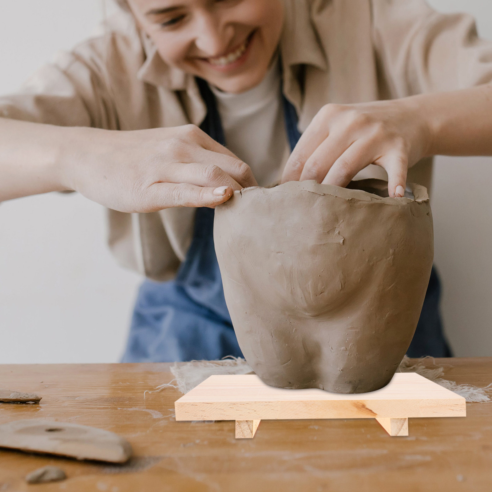 Woodworking Artisans - 24x24cm Natural Solid Wood Clay Sculpture
