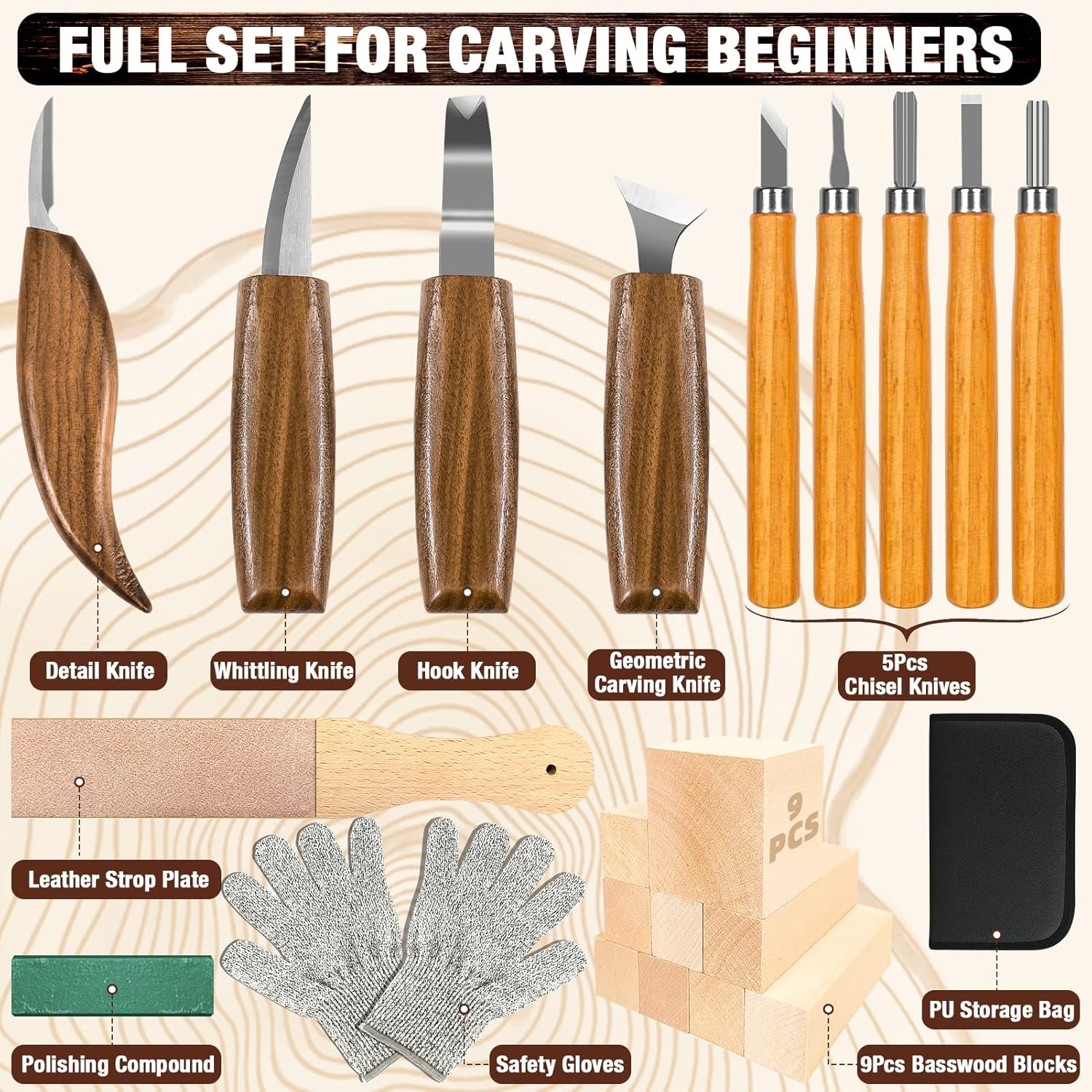 Wood Carving Kit, 23pcs Wood C - Woodworking Kits For Adults ulasan dan harga