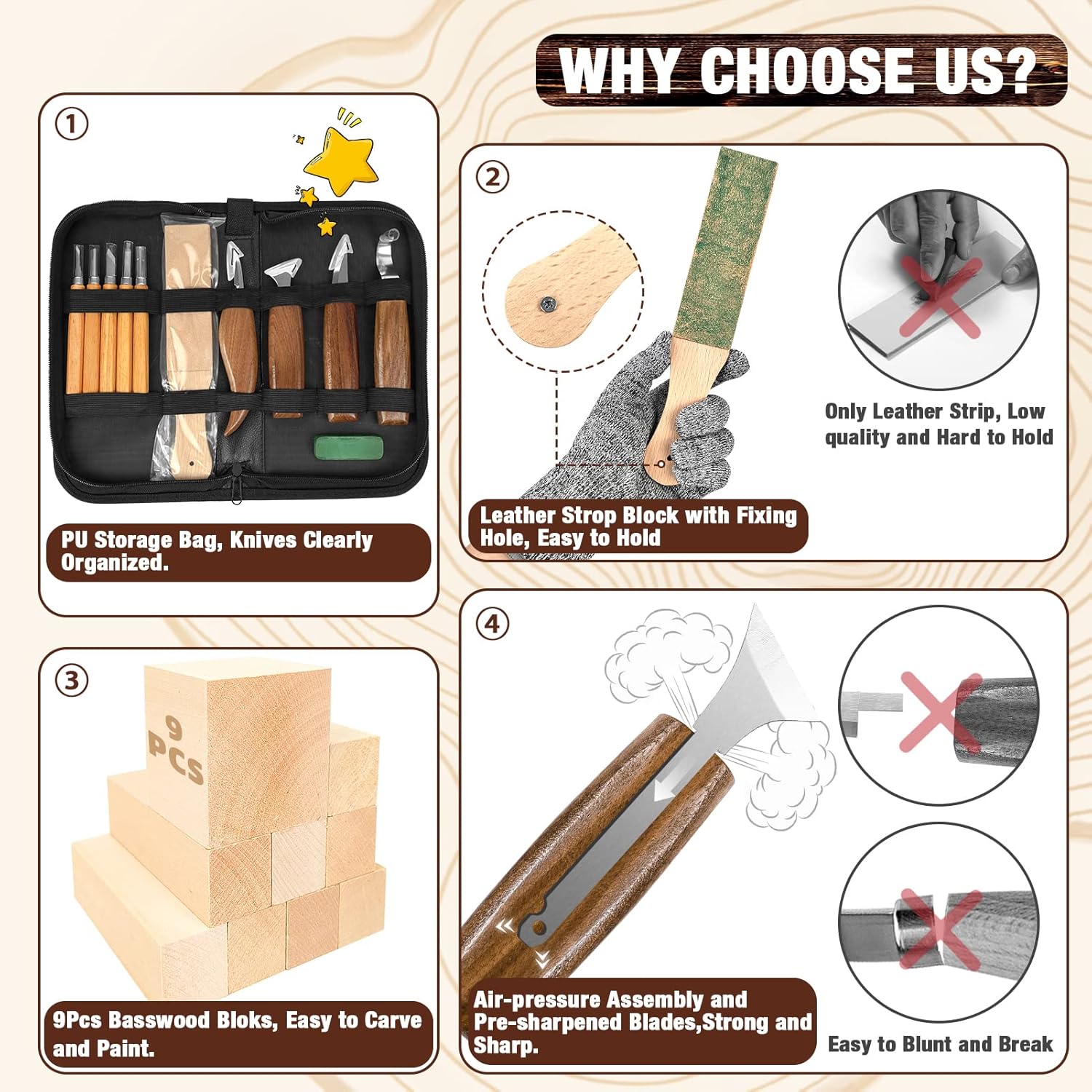 Wood Carving Kit, 23pcs Wood C - Woodworking Kits For Adults ulasan dan harga